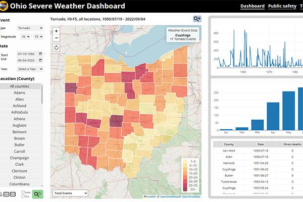 Screenshot of the new Ohio Severe Weather Dashboard 3/29/2024