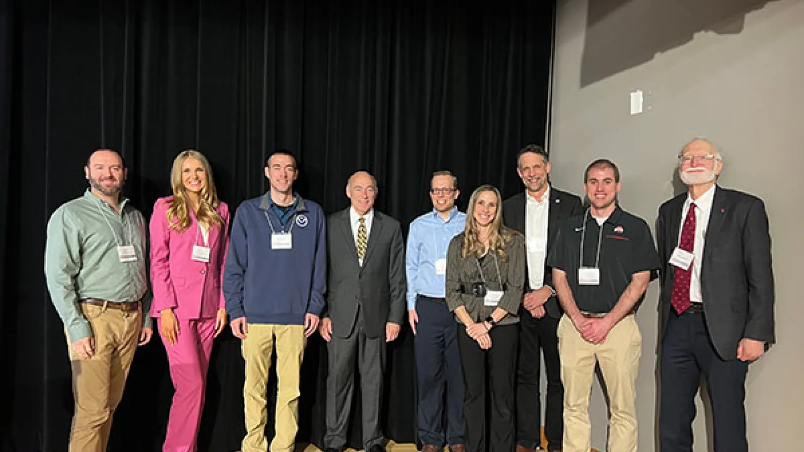 Speakers at this year’s symposium included (L to R) Dr. Greg Elsaesser, Ms. Emily Lill, Dr. Scott Rudlosky, Mr. James Spann, Dr. Steven Quiring, Dr. Jana Houser, Mr. Frank Niepold, Dr. Zack Leasor, and Dr. Jay Hobgood
