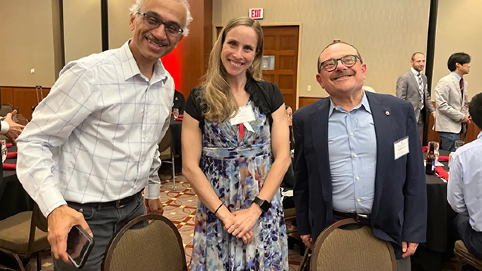 Balasubramaniam Shanker (Chair, Electrical and Computer Engineering), Jana Houser, and Giorgio Rizzoni (Director, Center for Automotive Research; Mechanical and Aerospace Engineering and Electrical and Computer Engineering)