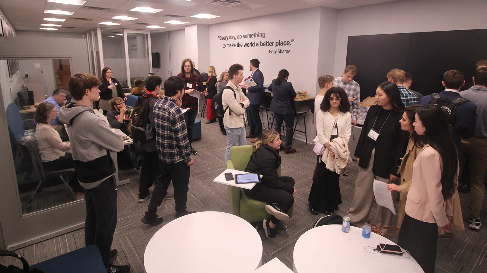 Students and Faculty after Weather Symposium, 2024 in Sharpe Commons