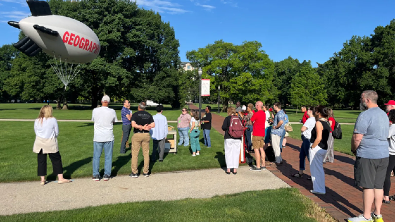 STEAMM teachers on the Oval with Geography blimp demonstration