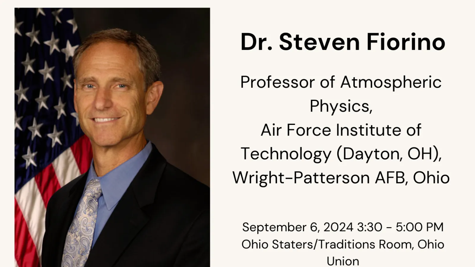 Geography Speaker Series flyer for Steve Fiorino talk
