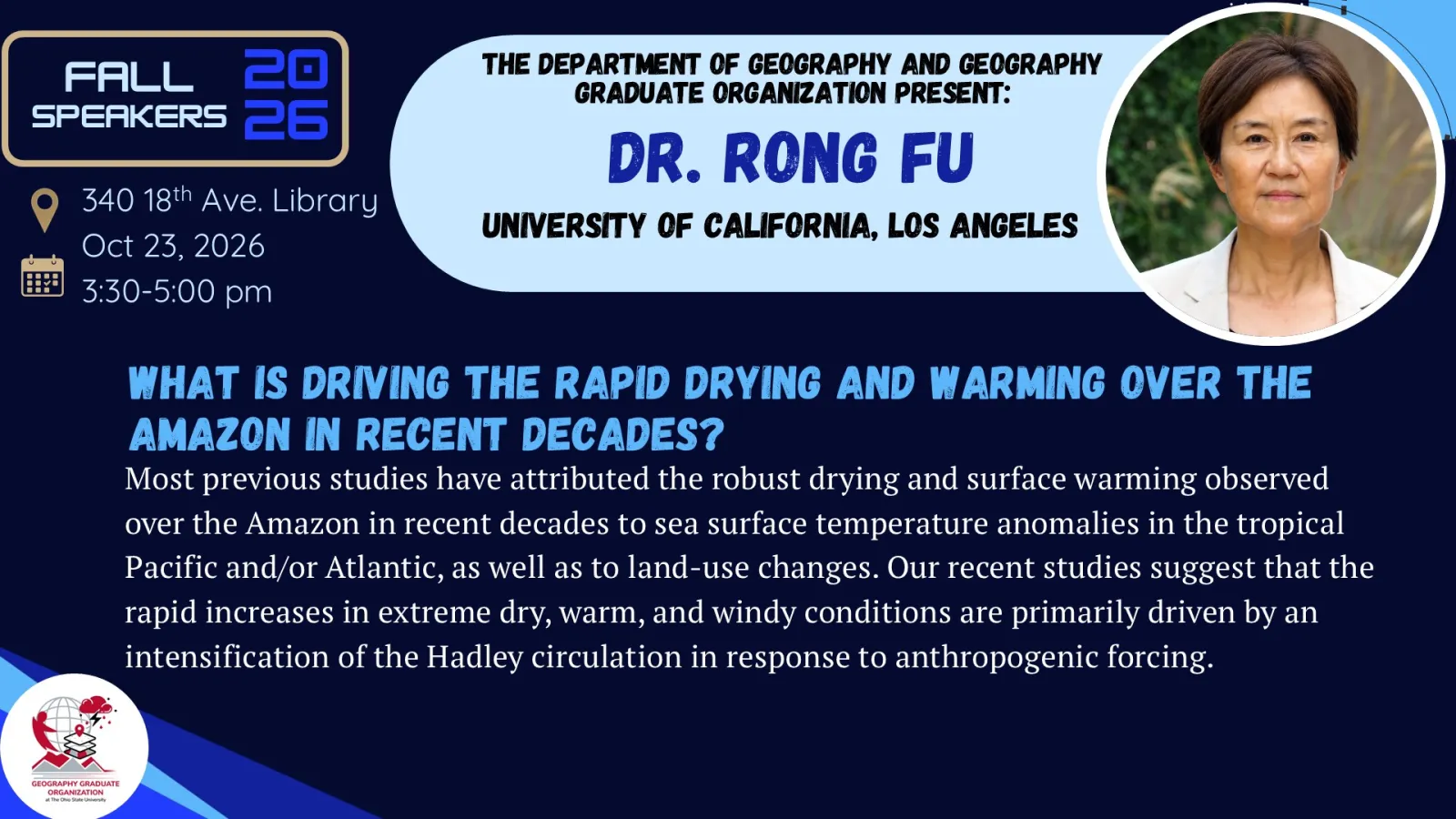 Geography Speaker series presents Dr. Rong Fu