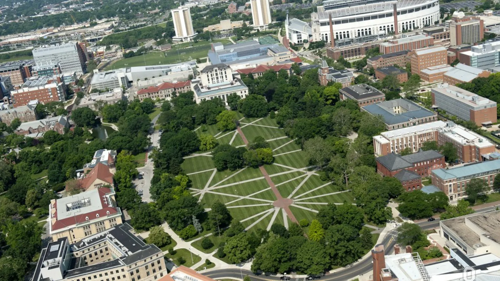 view of campus from the air