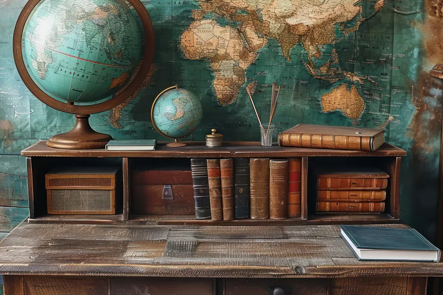 Stock photo - globe and antique desk