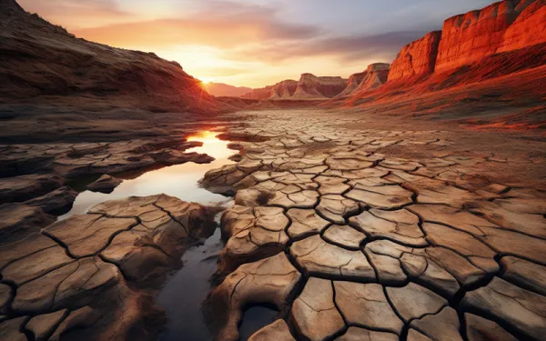Stock photo - arid desert - polygonal cracks and water