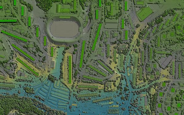 Stock photo - LiDAR 3D image of a city with sports stadium 