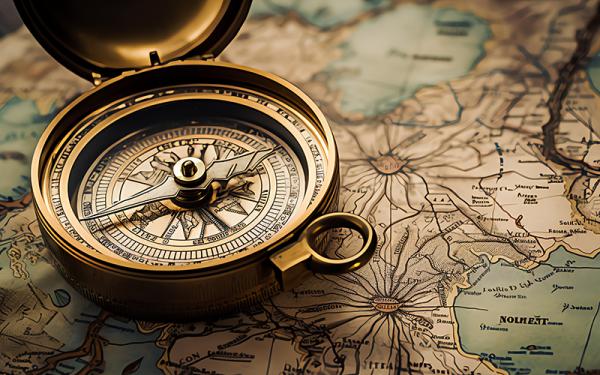 Stock photo - antique compass and map