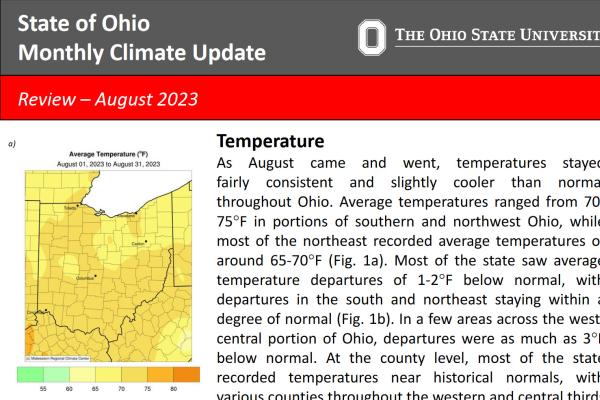 Ohio Monthly climate update for Aug 2023