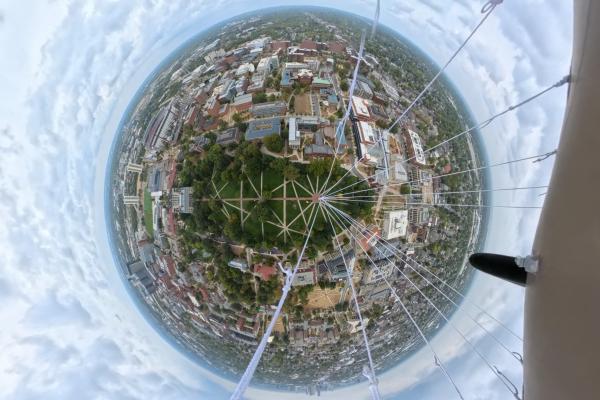 View of the OSU Oval from 360 camera on Geography blimp