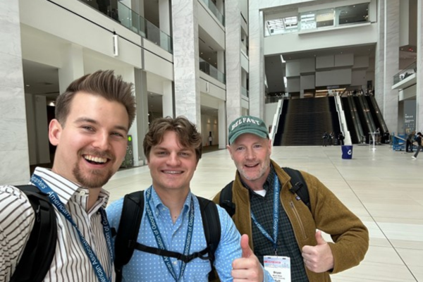 PhD Student, Adam Tjoelker (Left), Harrison Franken (Middle), Advisor, Dr. Bryan Mark Right