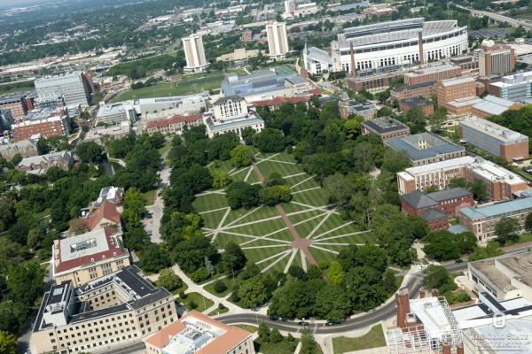 view of campus from the air