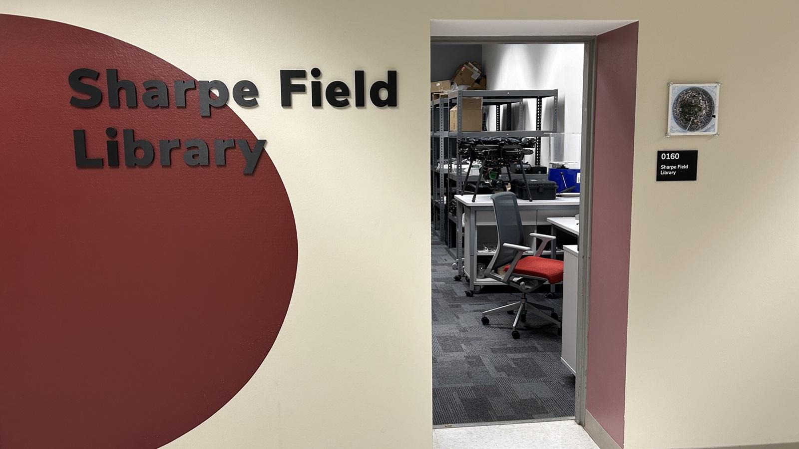 Entrance door to the Sharpe Field Library