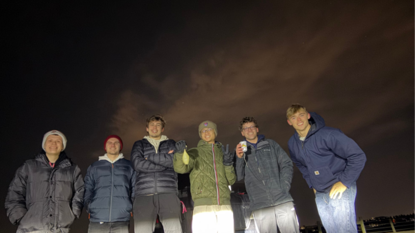 Students at night with weather balloons